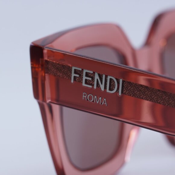Fendi FE40101I 72S Sunglasses Transparent Coral Square Frame, Bordeaux Lenses - Picture 9 of 11